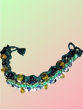 Teal Green Beaded Woven Bracelet New